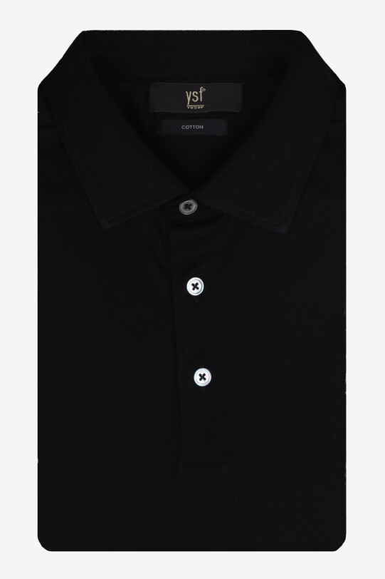 Erkek Siyah Polo Yaka Regular Fit Desenli Tshirt