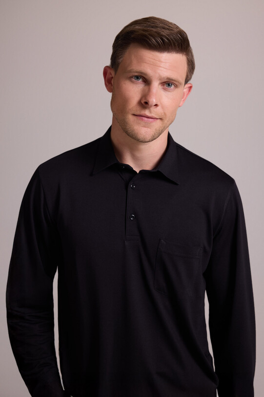 Erkek Siyah Polo Yaka Sweatshirt