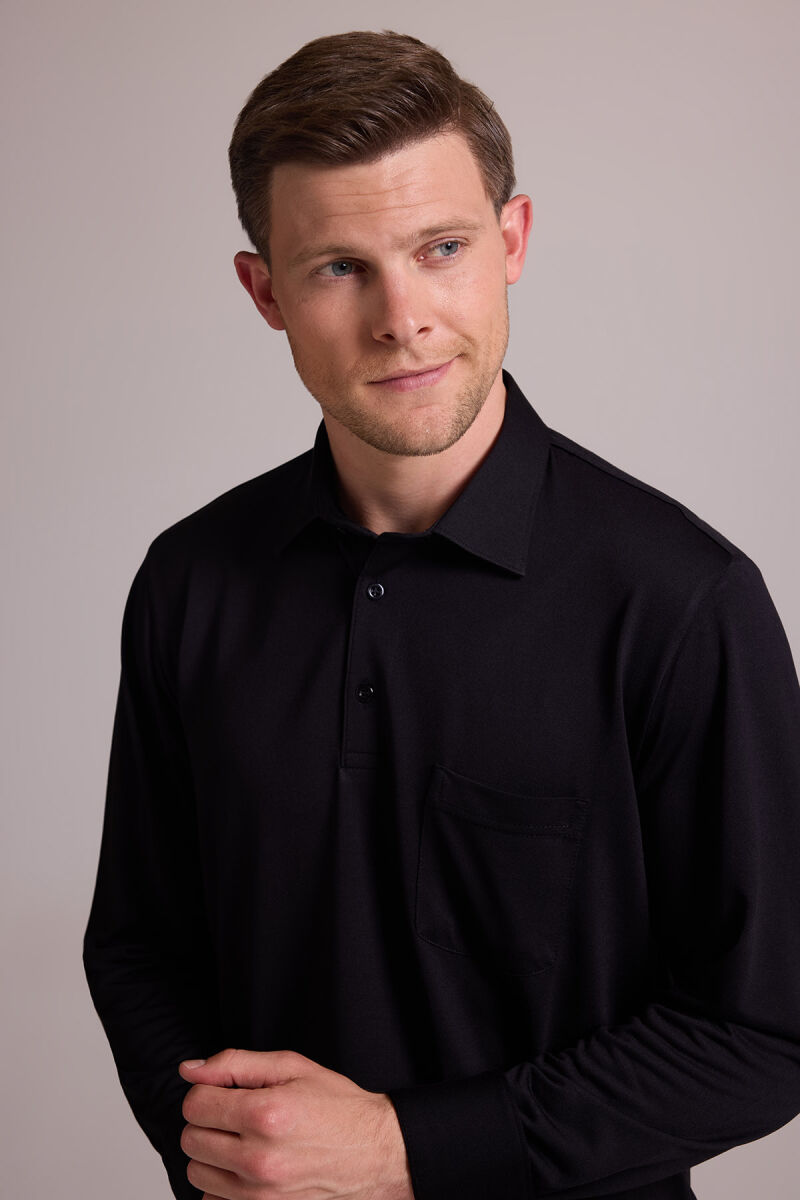 Erkek Siyah Polo Yaka Sweatshirt - 2