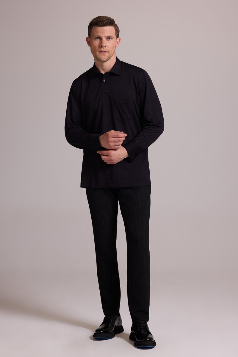 Erkek Siyah Polo Yaka Sweatshirt - 3