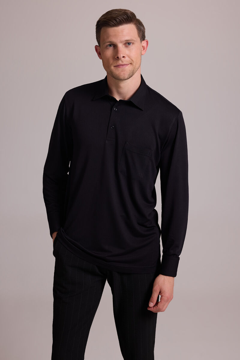 Erkek Siyah Polo Yaka Sweatshirt - 5