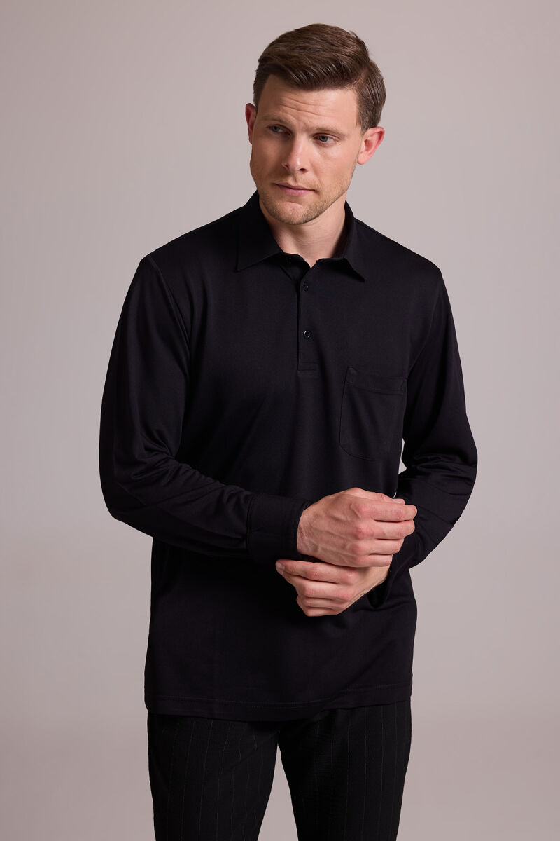 Erkek Siyah Polo Yaka Sweatshirt - 7