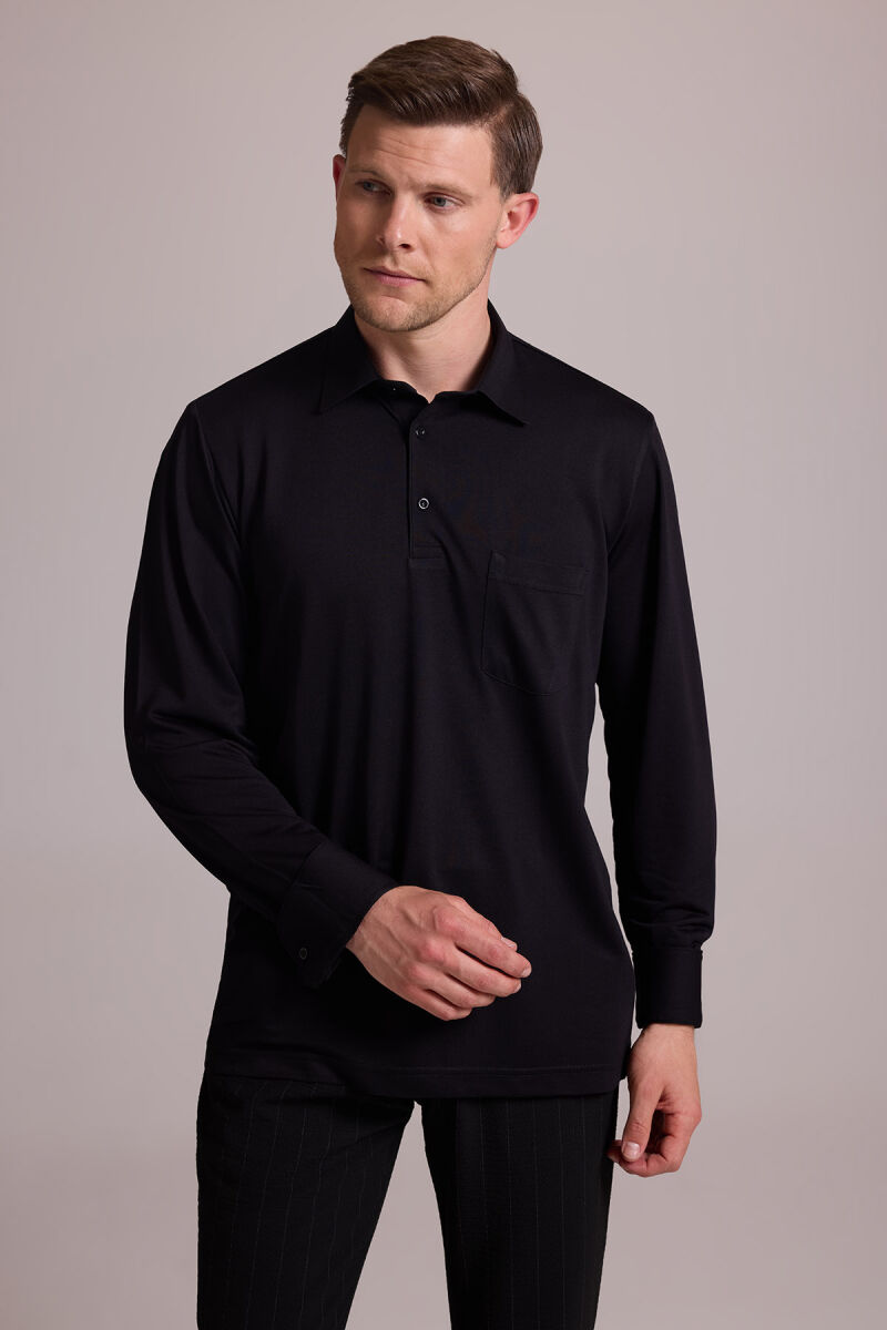 Erkek Siyah Polo Yaka Sweatshirt - 8