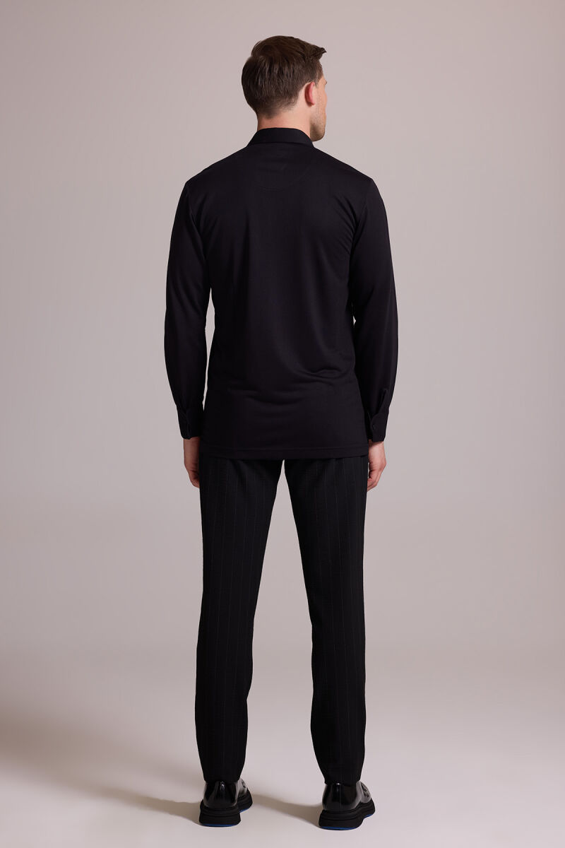 Erkek Siyah Polo Yaka Sweatshirt - 9