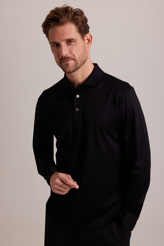 Erkek Siyah Polo Yaka Sweatshirt