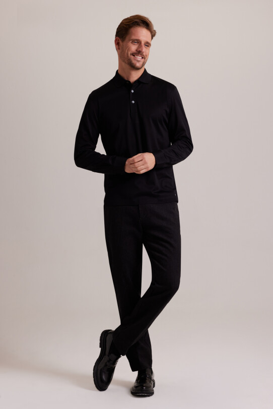 Erkek Siyah Polo Yaka Sweatshirt