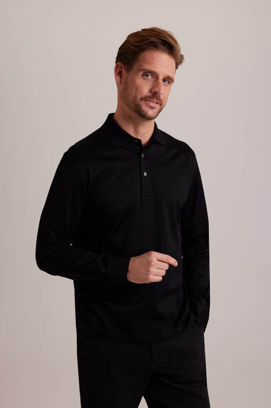 Erkek Siyah Polo Yaka Sweatshirt