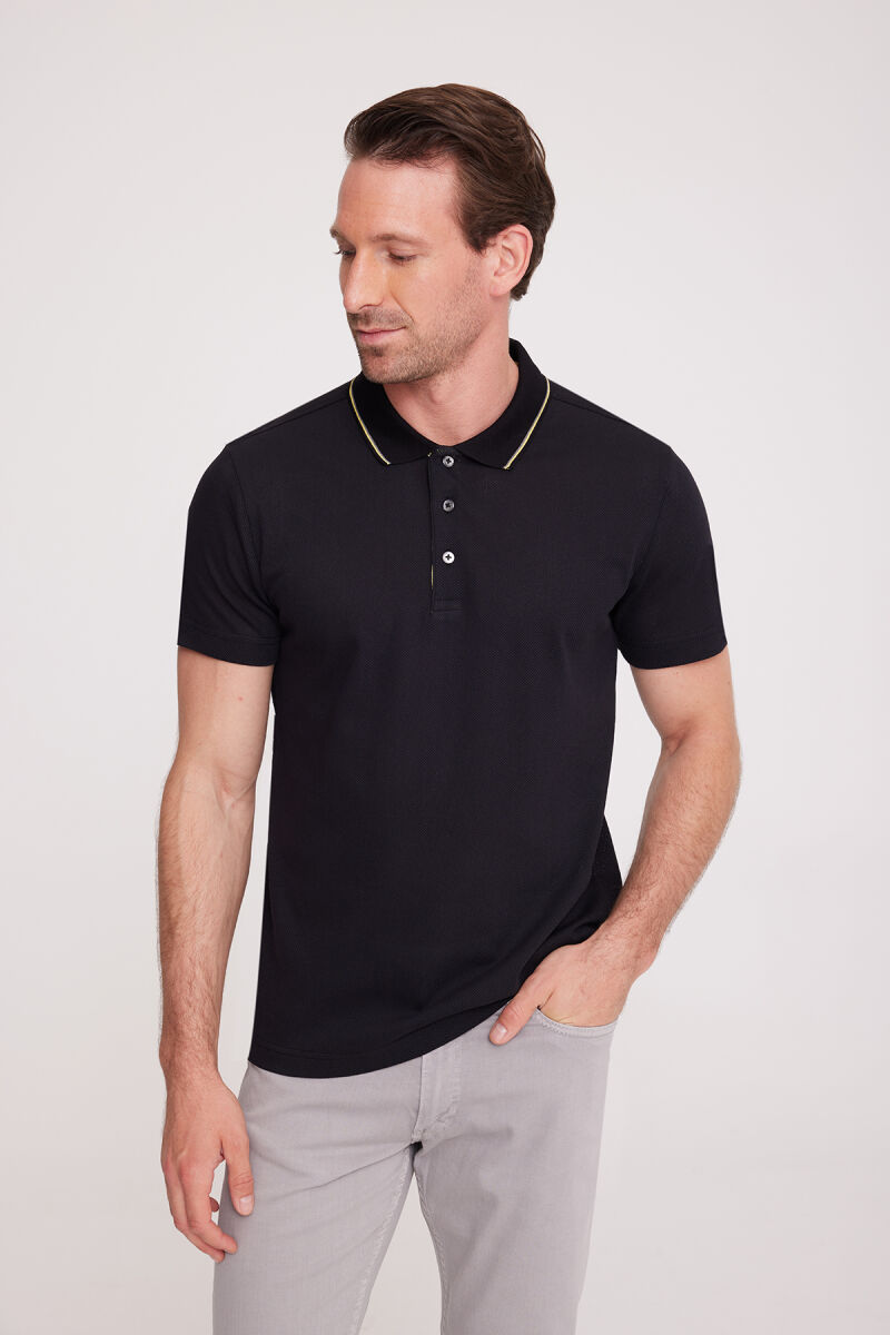 Erkek Siyah Polo Yaka T-Shirt - 1