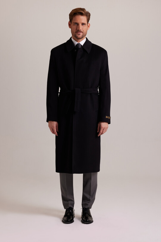 Erkek Siyah Regular Fit %100 Kaşmir Loro Piana Palto