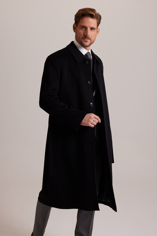Erkek Siyah Regular Fit %100 Kaşmir Loro Piana Palto