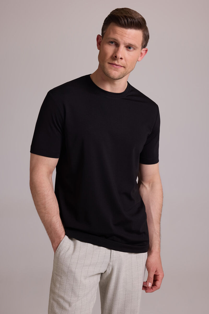 Erkek Siyah Regular Fit Bisiklet Yaka T-shirt - 5