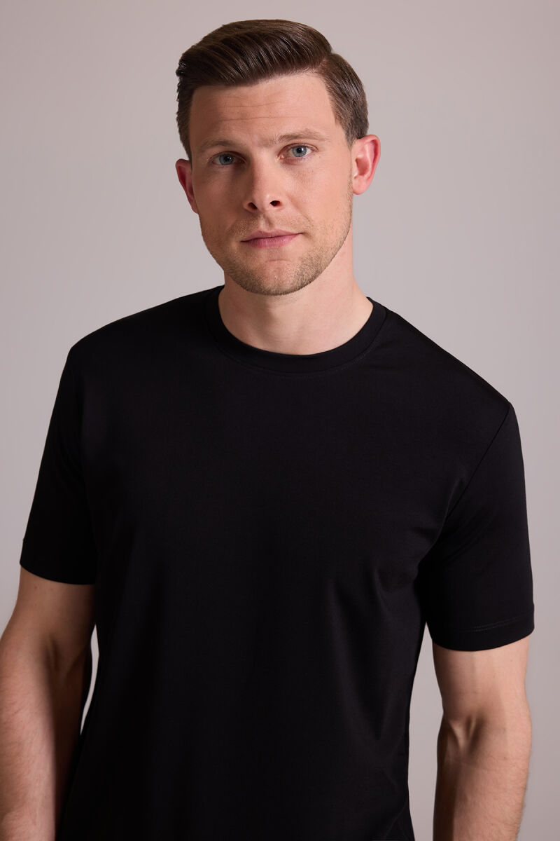 Erkek Siyah Regular Fit Bisiklet Yaka T-shirt - 6