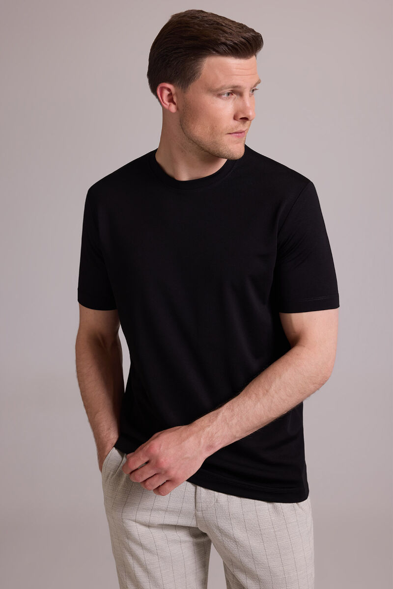 Erkek Siyah Regular Fit Bisiklet Yaka T-shirt - 7