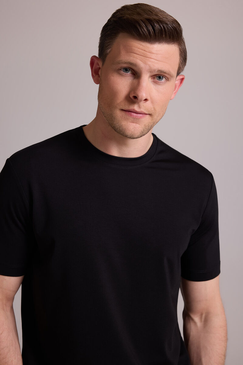 Erkek Siyah Regular Fit Bisiklet Yaka T-shirt - 8