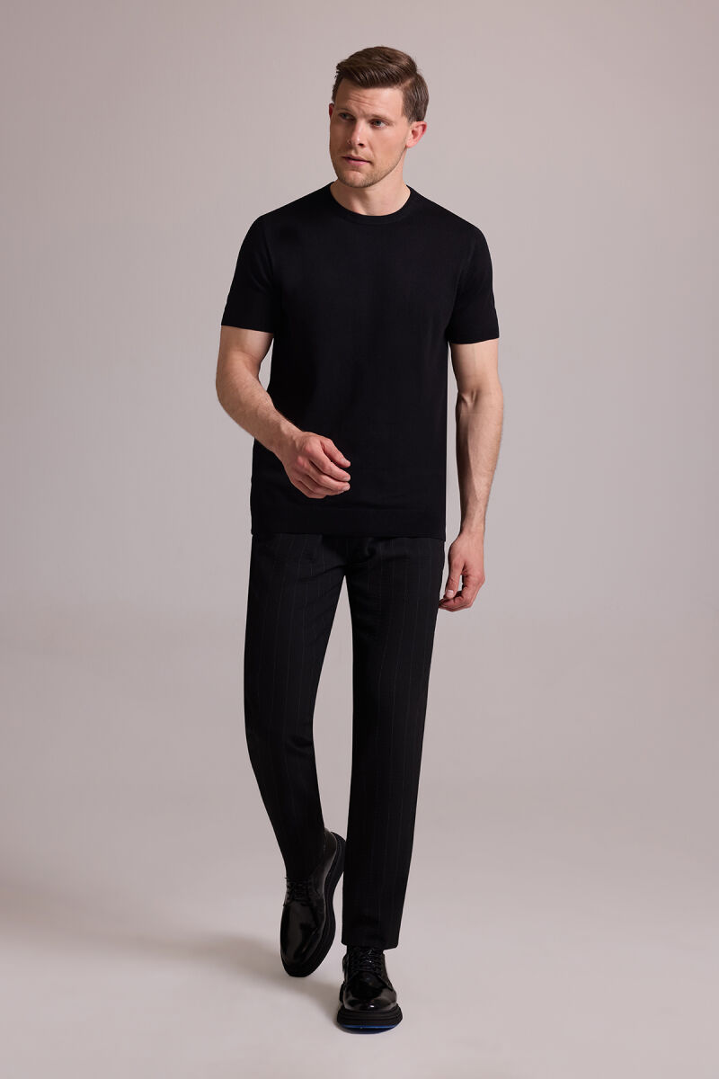 Erkek Siyah Regular Fit Bisiklet Yaka Triko Tişört - 2