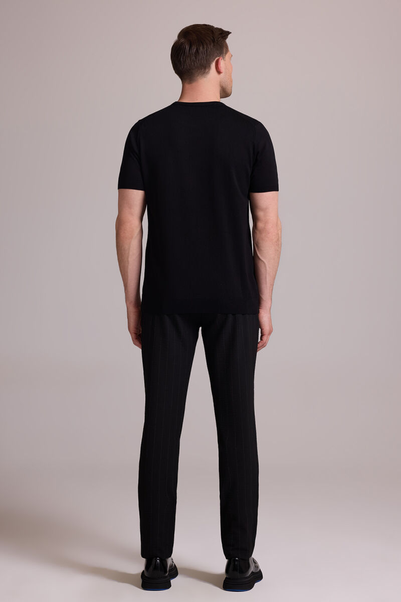 Erkek Siyah Regular Fit Bisiklet Yaka Triko Tişört - 8