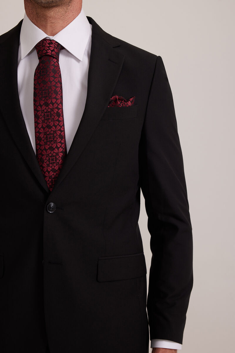 Erkek Siyah Regular Fit Çift Yırtmaç %100 Yün Takım Elbise - 7