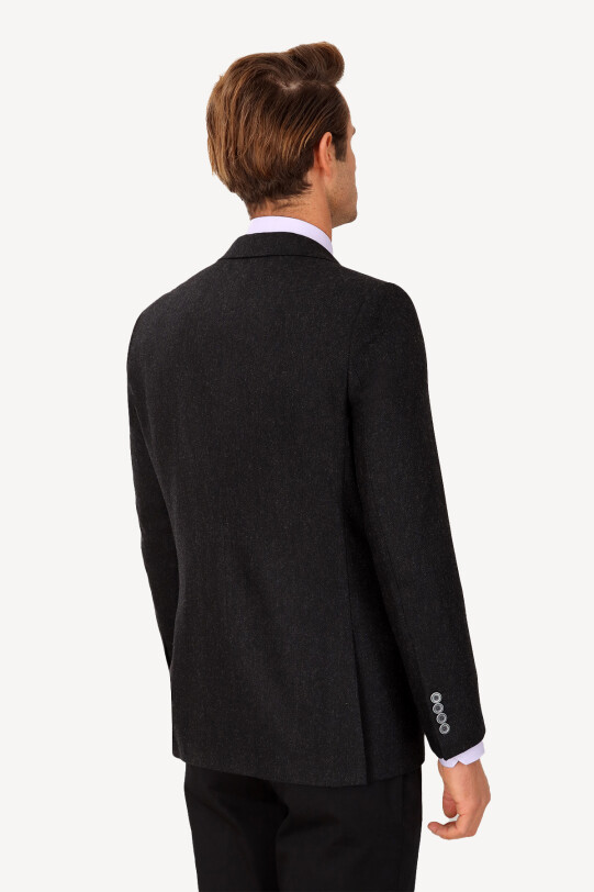 Erkek Siyah Regular Fit Desenli Ceket