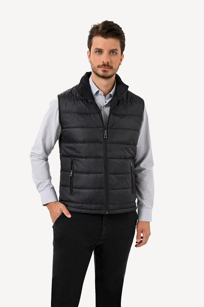 Erkek Siyah Regular Fit Desenli Yelek - 2