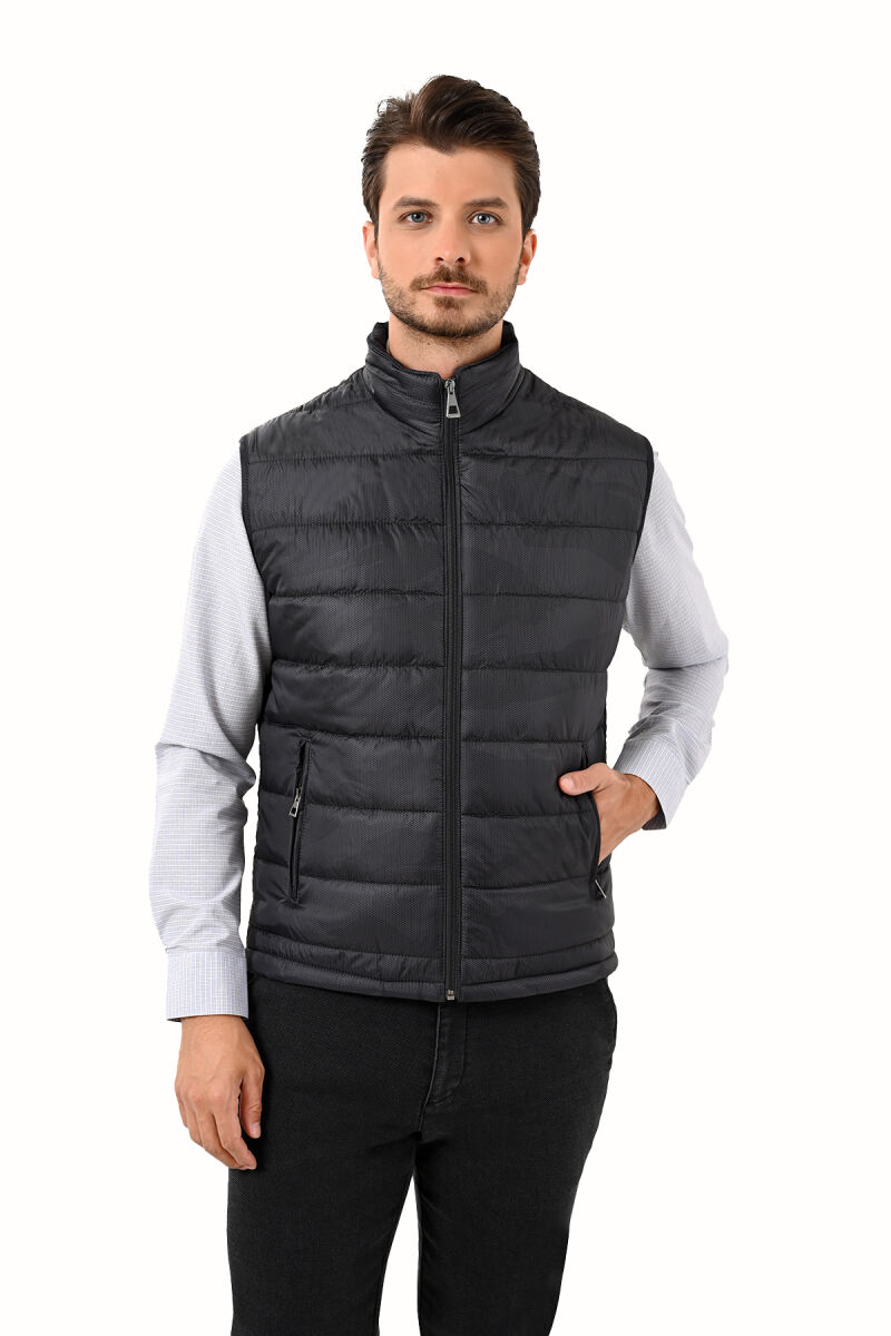 Erkek Siyah Regular Fit Desenli Yelek - 3