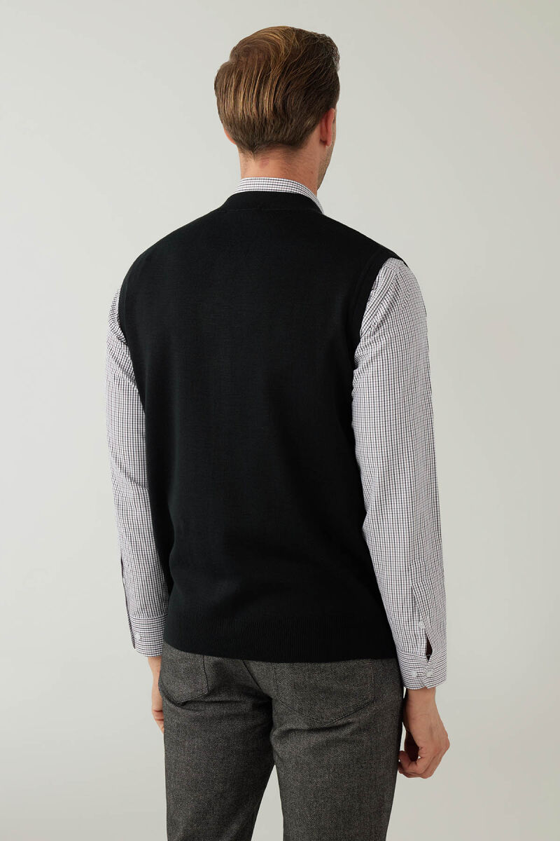 Erkek Siyah Regular Fit Desenli Yün Karışımlı Triko Yelek - 8