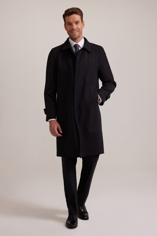 Erkek Siyah Regular Fit Gabardin Pardesü