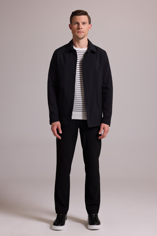 Erkek Siyah Regular Fit Gömlek Yaka Yazlık Mont