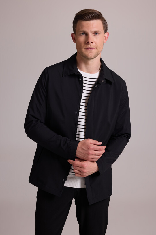 Erkek Siyah Regular Fit Gömlek Yaka Yazlık Mont