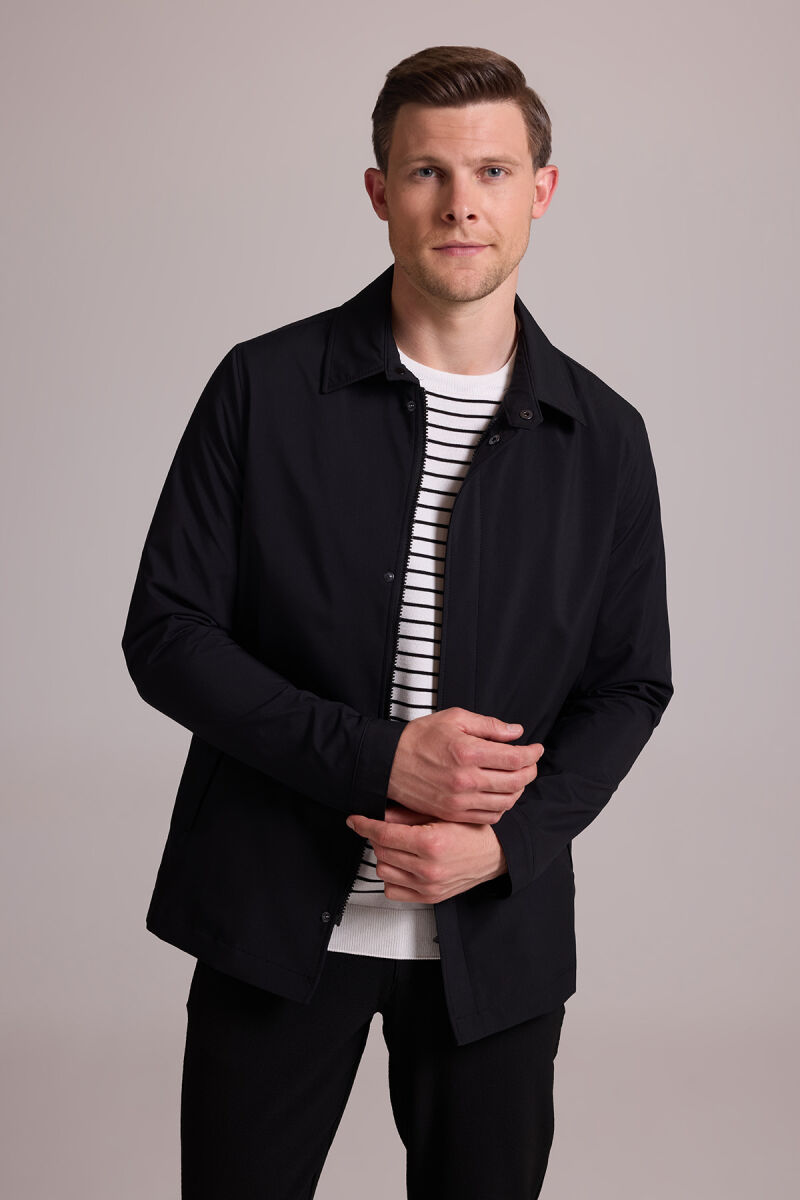 Erkek Siyah Regular Fit Gömlek Yaka Yazlık Mont - 3