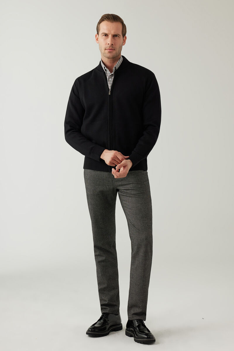 Erkek Siyah Regular Fit Hakim Yaka Çelik Örgü Triko Hırka - 3