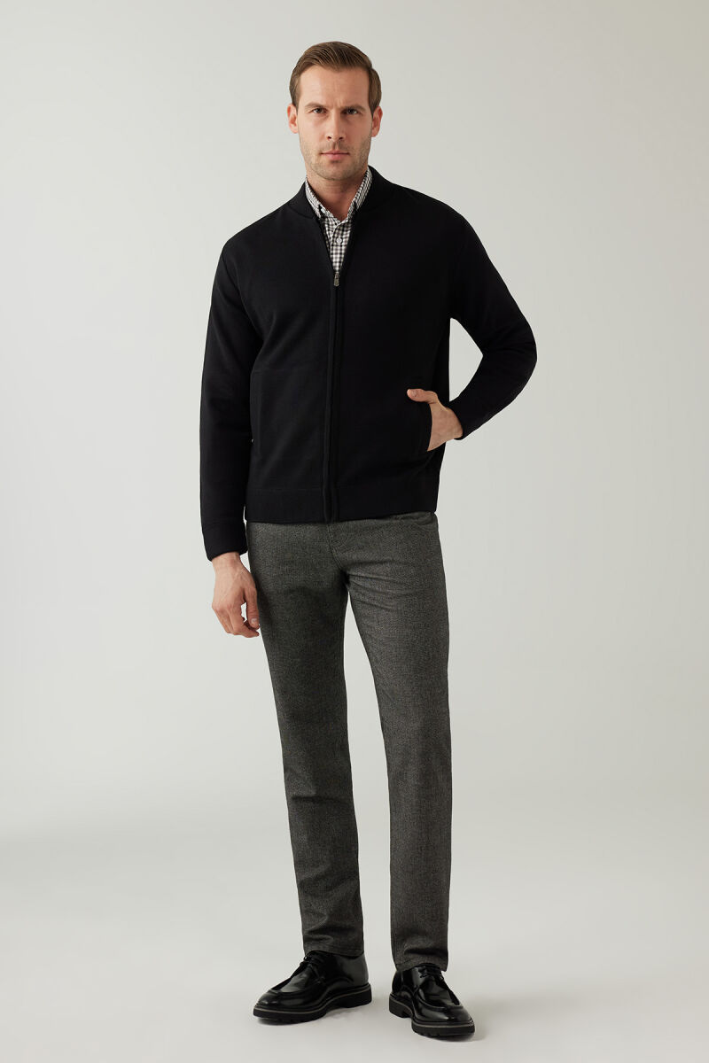 Erkek Siyah Regular Fit Hakim Yaka Çelik Örgü Triko Hırka - 4