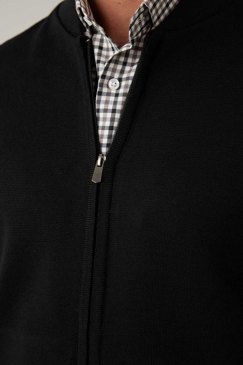Erkek Siyah Regular Fit Hakim Yaka Çelik Örgü Triko Hırka - 6