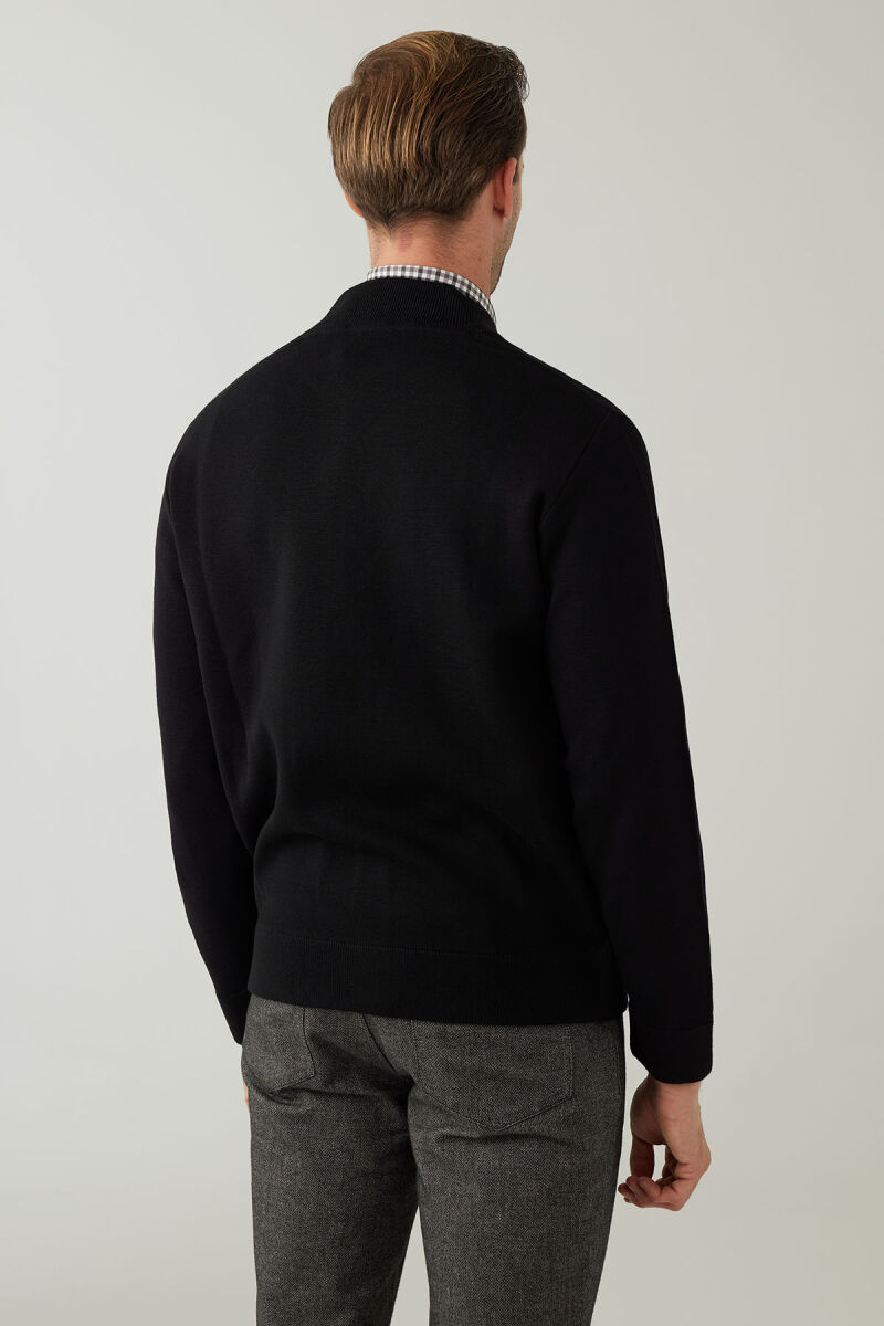 Erkek Siyah Regular Fit Hakim Yaka Çelik Örgü Triko Hırka - 7