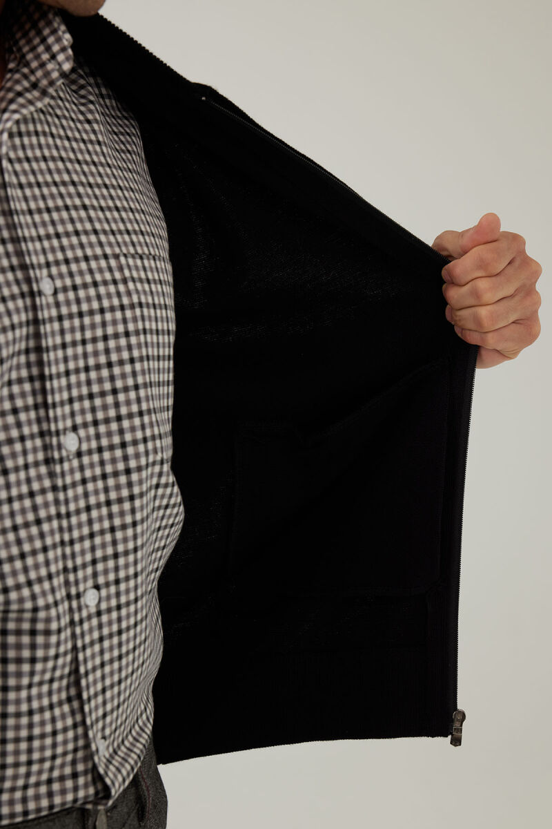 Erkek Siyah Regular Fit Hakim Yaka Çelik Örgü Triko Hırka - 8