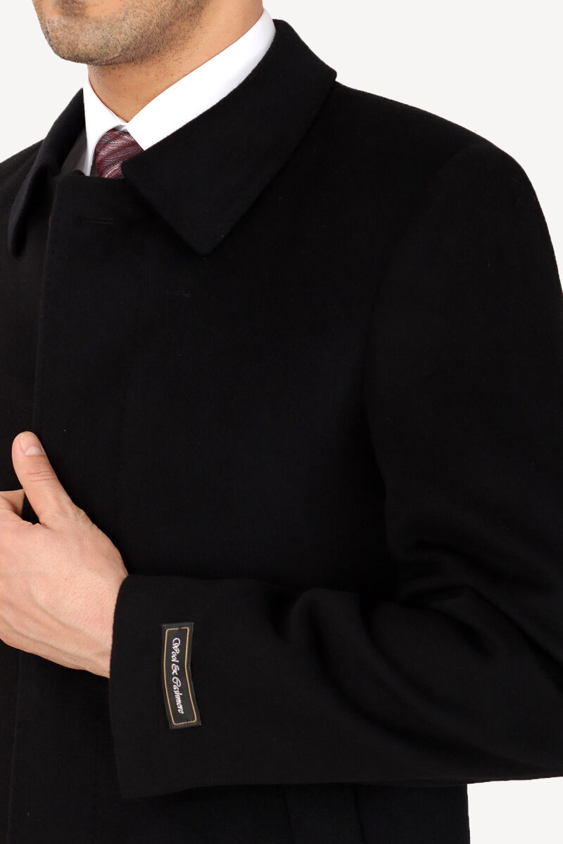 Erkek Siyah Regular Fit Kaşmir Kısa Kaban - 4