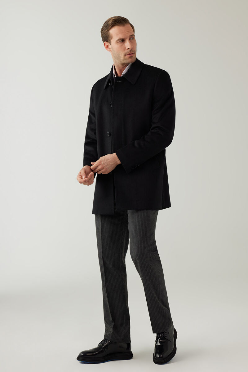 Erkek Siyah Regular Fit Kaşmir Kısa Kaban - 4