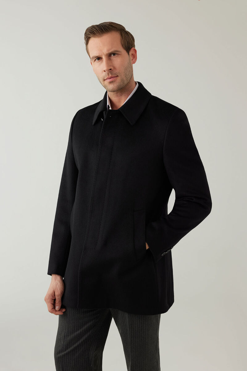 Erkek Siyah Regular Fit Kaşmir Kısa Kaban - 6