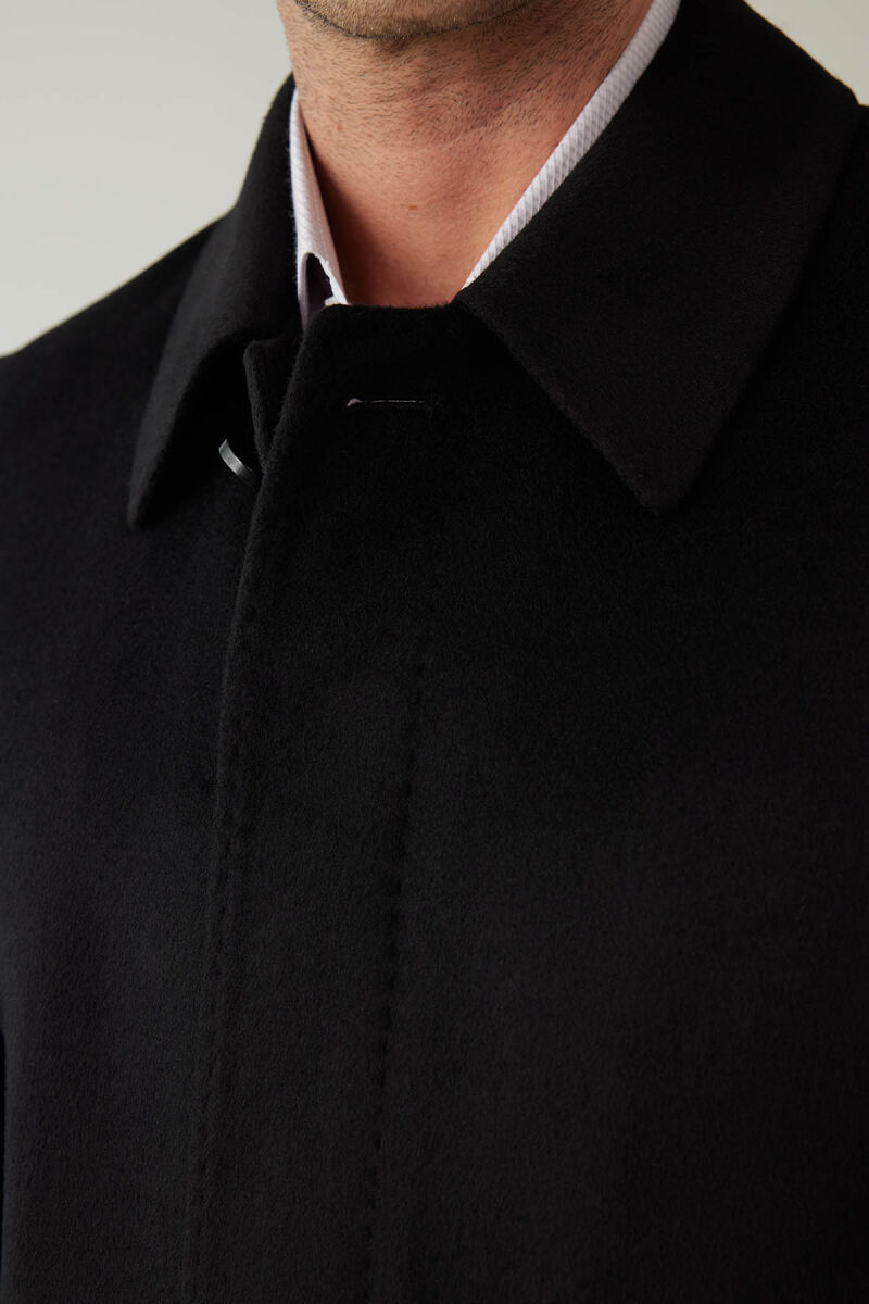 Erkek Siyah Regular Fit Kaşmir Kısa Kaban - 7