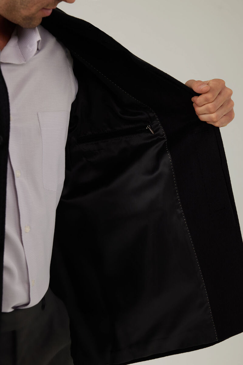 Erkek Siyah Regular Fit Kaşmir Kısa Kaban - 8
