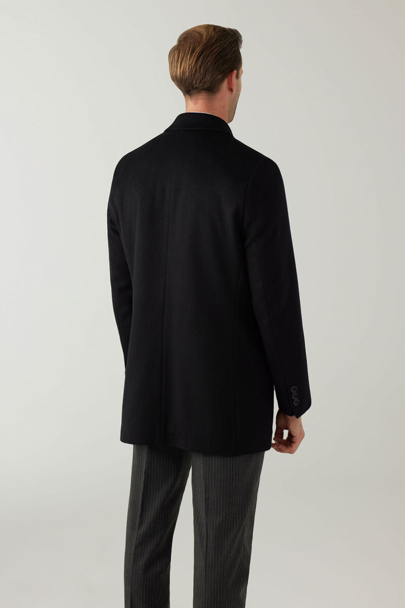 Erkek Siyah Regular Fit Kaşmir Kısa Kaban - 9