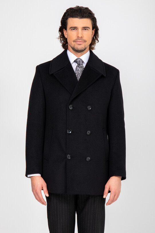 Erkek Siyah Regular Fit Kırlangıç Yaka Kaban