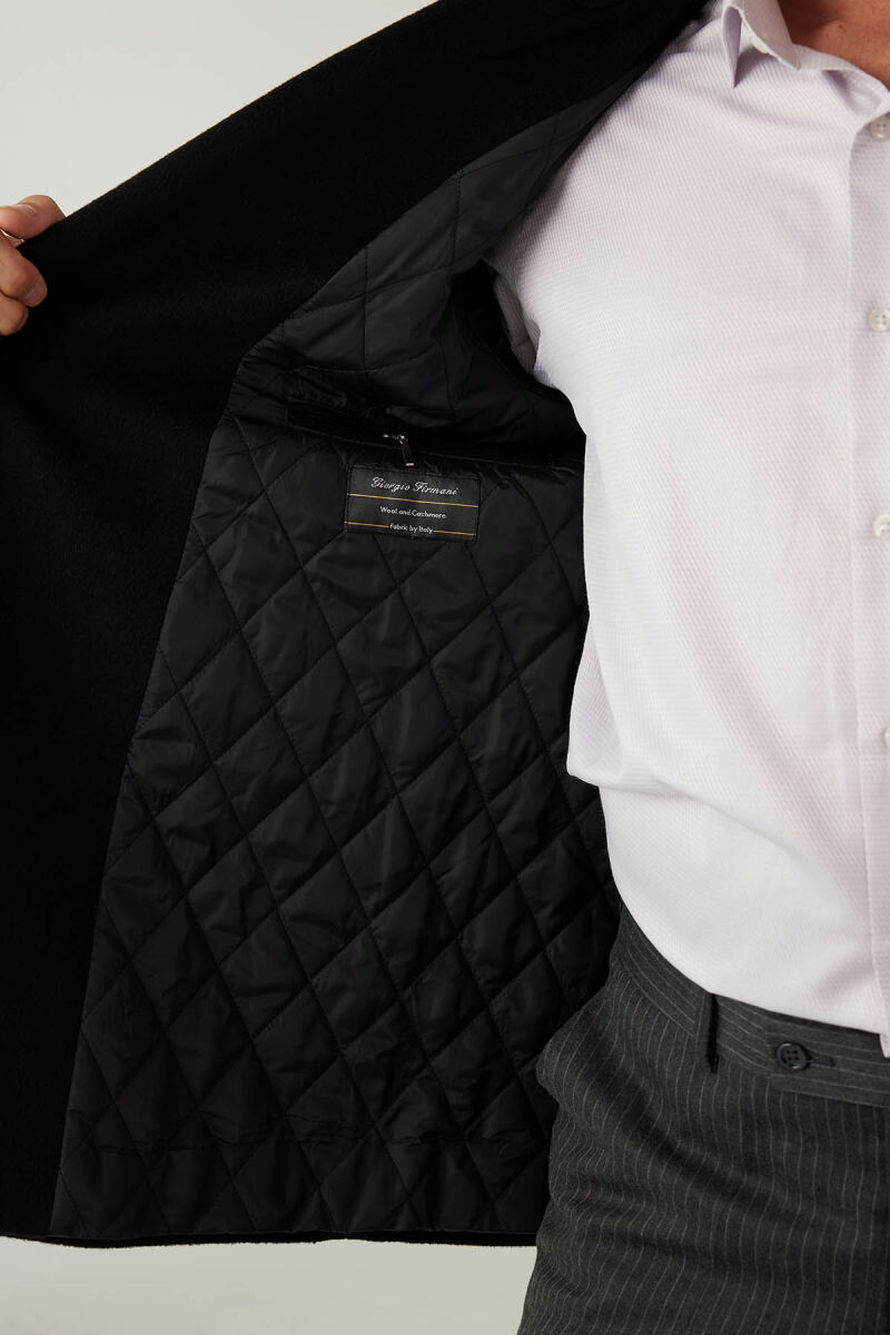 Erkek Siyah Regular Fit Kırlangıç Yaka Kaban - 6