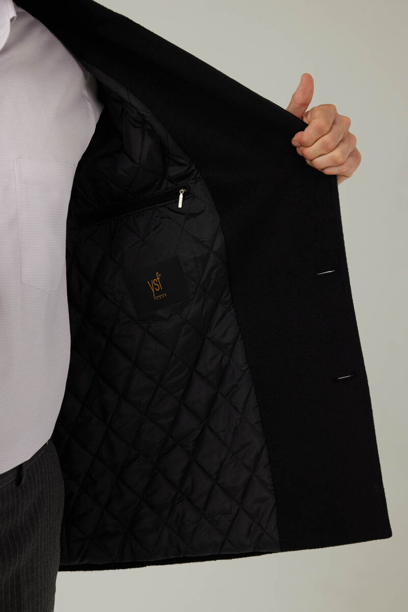 Erkek Siyah Regular Fit Kırlangıç Yaka Kaban - 7