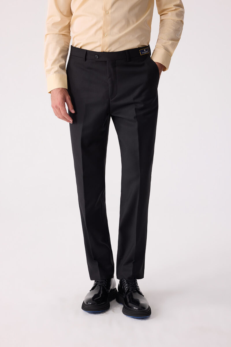 Erkek Siyah Regular Fit Kumaş Pantolon - 3