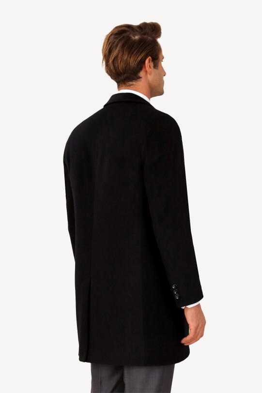 Erkek Siyah Regular Fit Mono Yaka Kaşmir Palto