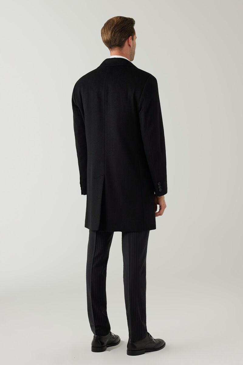 Erkek Siyah Regular Fit Mono Yaka Kaşmir Palto - 12
