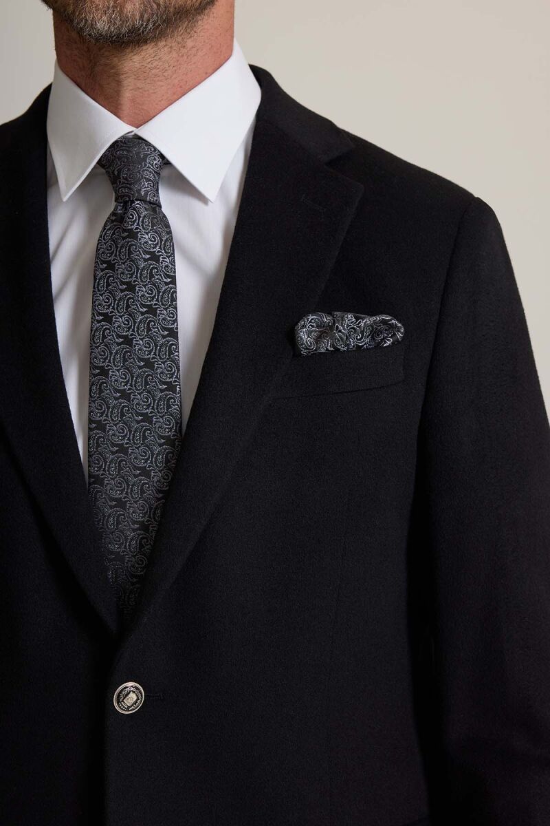 Erkek Siyah Regular Fit Mono Yaka Puntolu Yün-Kaşmir Karışımlı Blazer Ceket - 8