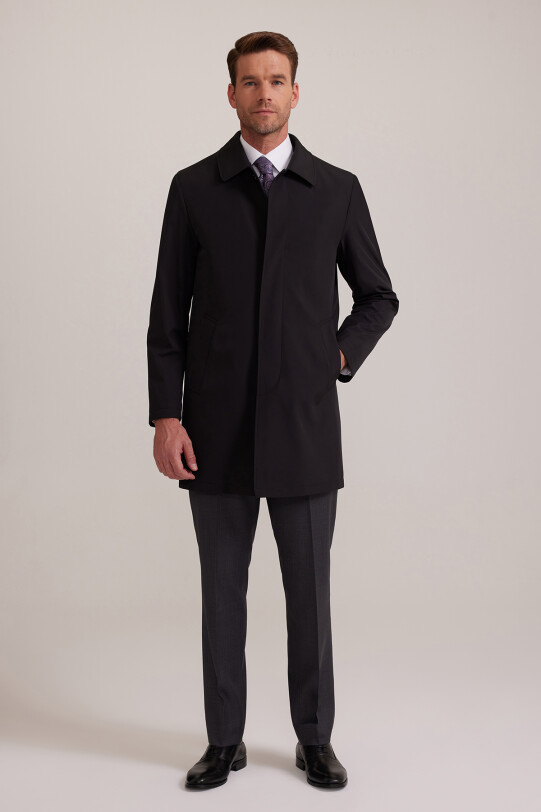 Erkek Siyah Regular Fit Pardesü İçi Çıkmalı
