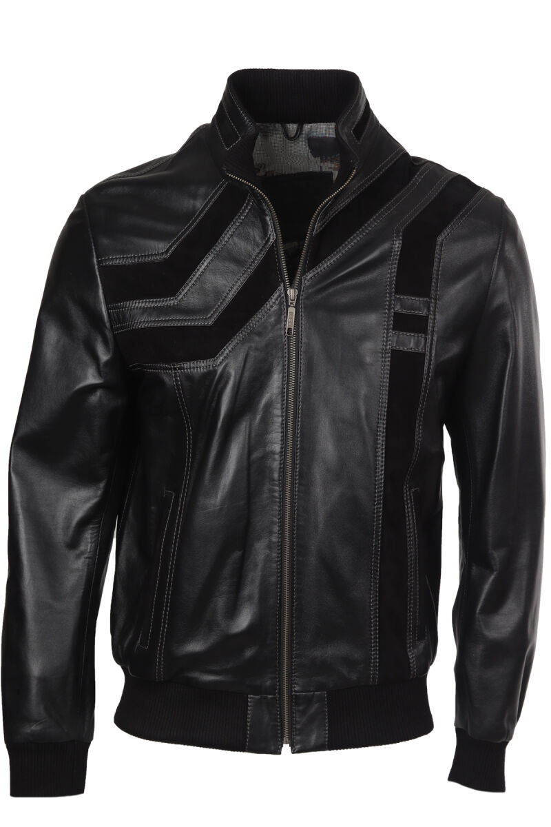 Erkek Siyah Regular Fit Spor Deri Ceket - 1
