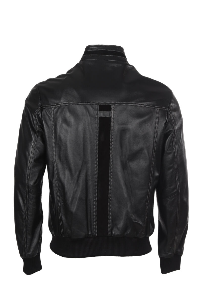 Erkek Siyah Regular Fit Spor Deri Ceket - 3